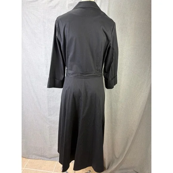 The J. Peterman Company Black Shirt Dress Belted Pockets Buttoned 12 Minimalist - Picture 2 of 9